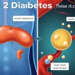 Diagram showing how type 2 diabetes affects insulin production and blood sugar levels