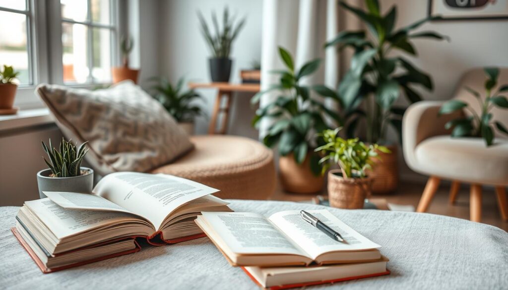 Digital detox setup with books, plants, and no electronic devices - comprehensive health guide approach Digital detox setup with books, plants, and no electronic devices - comprehensive health guide approach