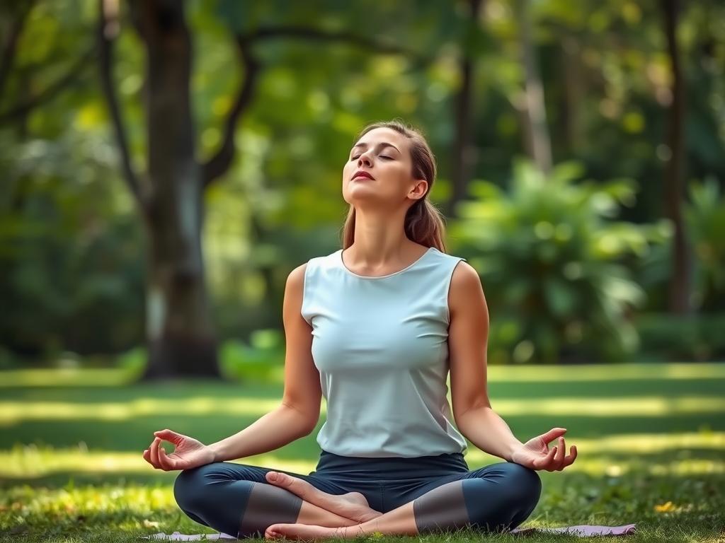 Person practicing deep breathing exercises outdoors - comprehensive health guide for stress management Person practicing deep breathing exercises outdoors - comprehensive health guide for stress management