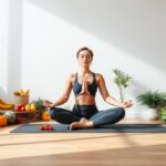 Person practicing holistic health with yoga, healthy food, and meditation - comprehensive health guide concept
