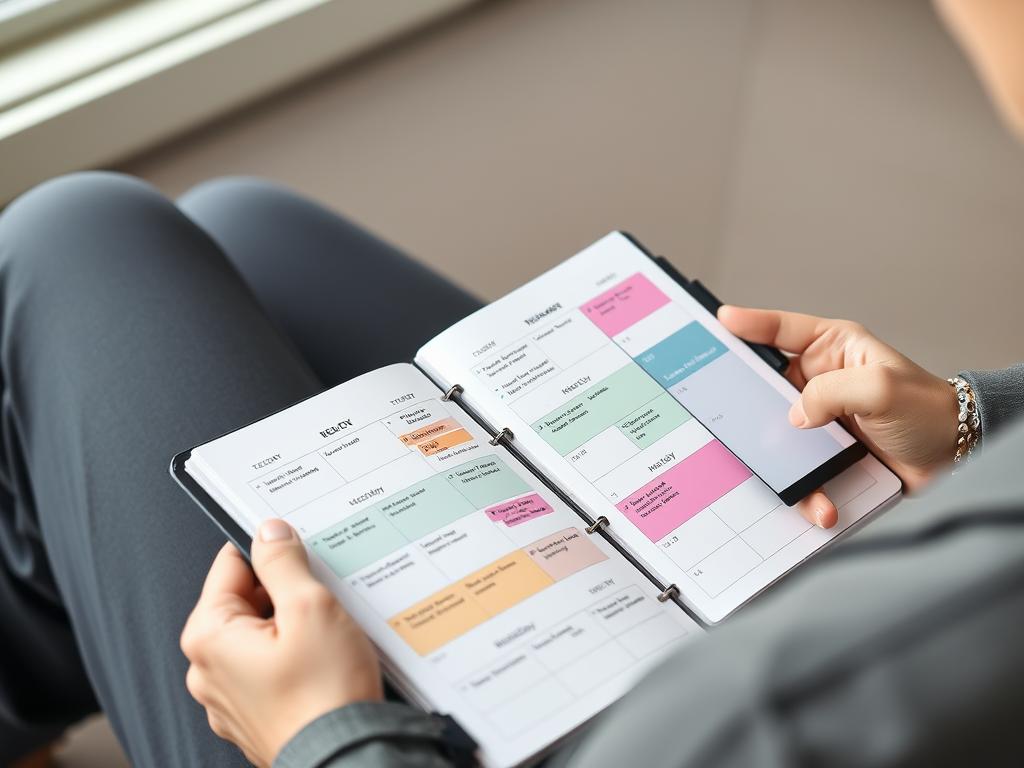 Person using time-blocking technique in a planner to schedule health activities - comprehensive health guide Person using time-blocking technique in a planner to schedule health activities - comprehensive health guide